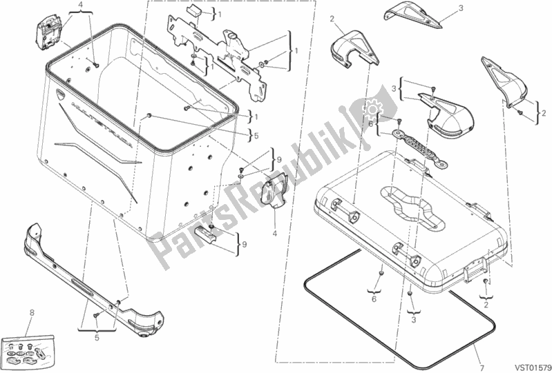 All parts for the Right Pannier of the Ducati Multistrada 1200 Enduro Touring 2018